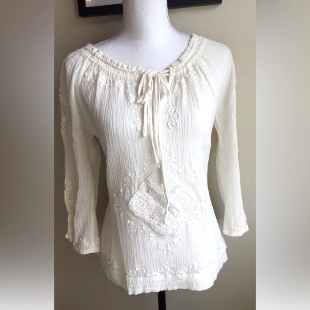 Cynthia Rowley Cream Embroidered Peasant Tunic